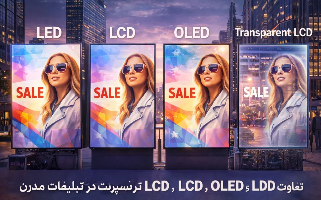 تفاوت LED، LCD، OLED و LCD ترنسپرنت در تبلیغات مدرن